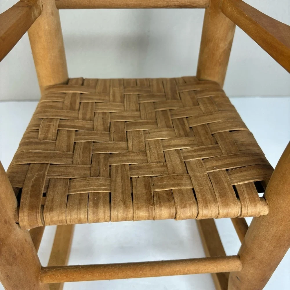 Handmade Wood Rocking Chair made for American Girl Doll Hand Woven Seat 12X16X9”